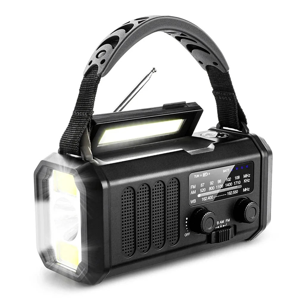 Woopker Emergency Radio E30 - 10000mAh Zonne- en Hand Crank Radio met FM/AM/NOAA, LED Zaklamp & Powerbank