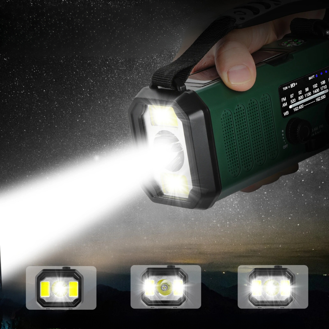 Woopker Emergency Radio E30 - 10000mAh Zonne- en Hand Crank Radio met FM/AM/NOAA, LED Zaklamp & Powerbank
