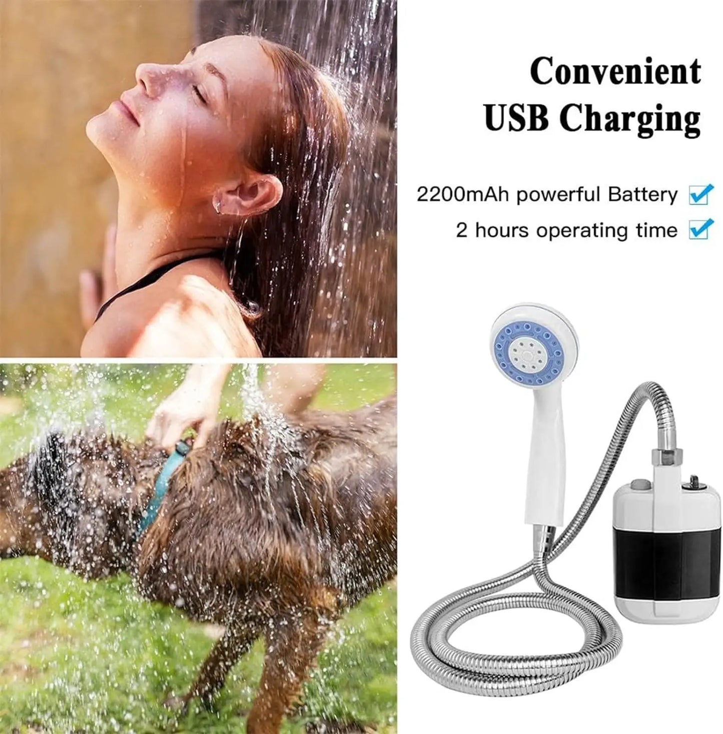 Draagbare Campingdouche - USB Oplaadbare Buiten Douche Pomp voor Kamperen, Hondenwassen, Tuinieren en Auto Reiniging