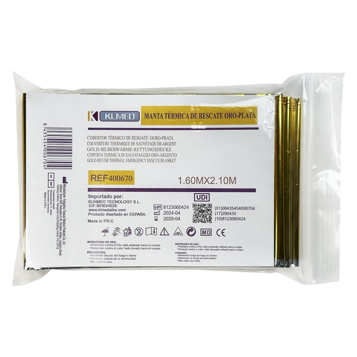 Muntrade Nood Thermo Deken | Gouden en Zilver Aluminized Isothermische Deken voor Survival en Eerste Hulp