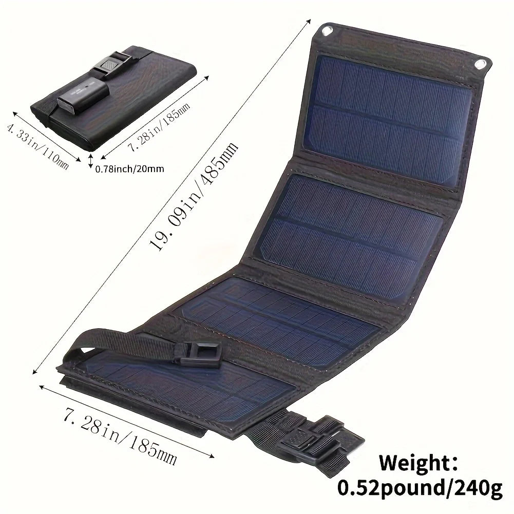 Draagbare USB Vouwbare Zonnepaneel - Vouwbare Zonnepanelen voor Reizen, Opladen van Mobiele Telefoon, Zaklamp en Ventilator