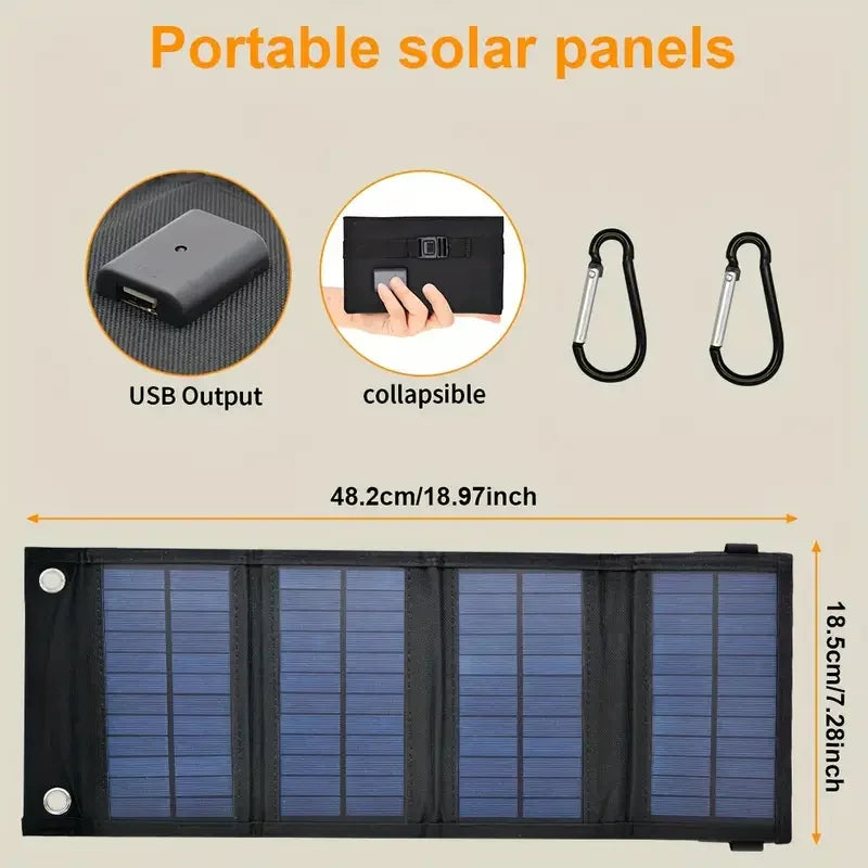 Draagbare USB Vouwbare Zonnepaneel - Vouwbare Zonnepanelen voor Reizen, Opladen van Mobiele Telefoon, Zaklamp en Ventilator