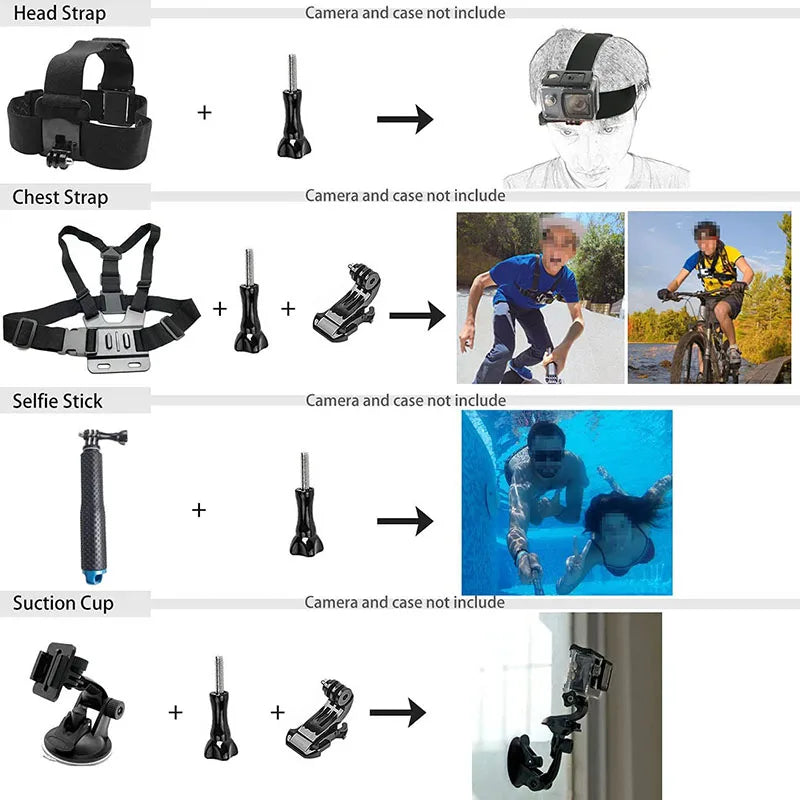 Accessoires Kit voor GoPro Hero 12/11/10/9 - Inclusief Waterdichte Behuizing, Draagtas, Statief & Mounts