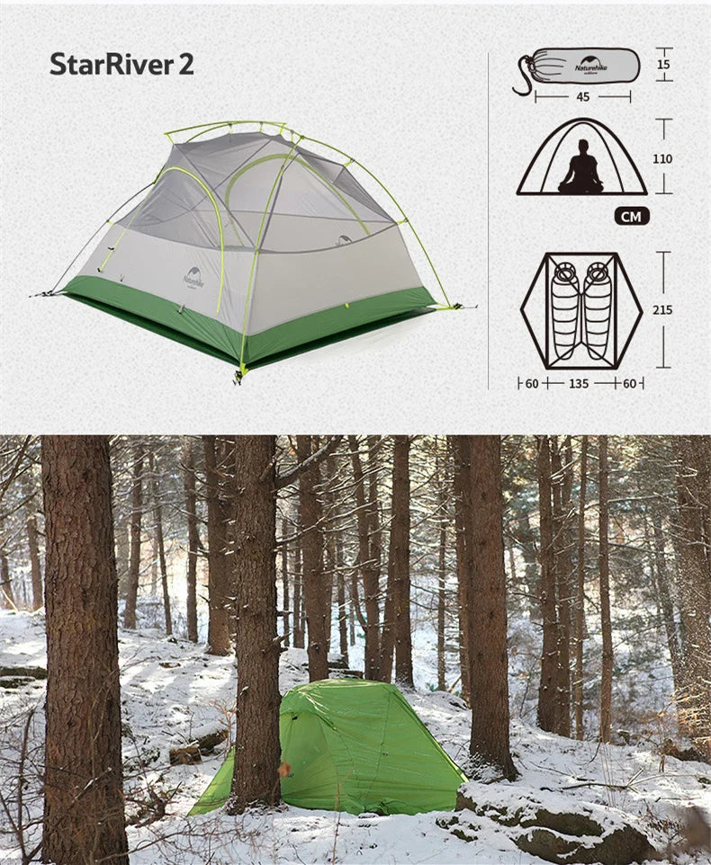 Naturehike Star River 2-Persoons Ultralichte Trekkingtent – 4-Seizoenen Waterdicht – 20D Silicone Nylon