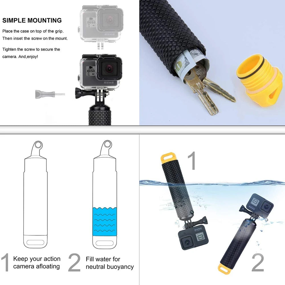 Zubehör-Set für Action-Kameras – geeignet für GoPro Hero 12/11/10, Xiaomi Yi, Insta360 X3/X4 – inklusive Gehäuse, Halterungen und Selfie-Stick
