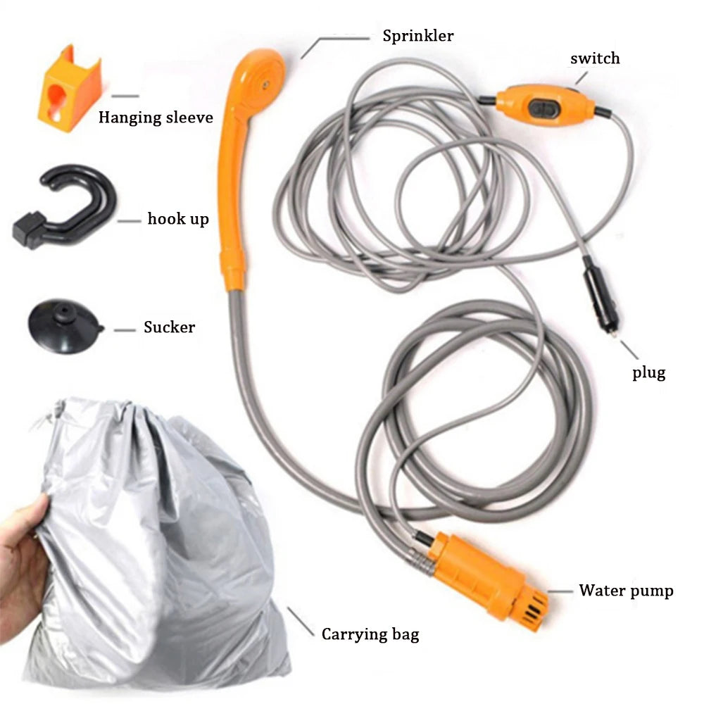 Draagbare Campingdouche 12V | Outdoor Reishanddoek met Auto Sigarettenaansteker, Voor Camping, Dierenbaden en Auto Reiniging