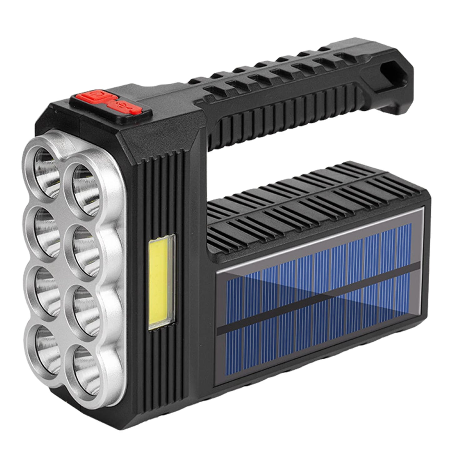 Krachtige LED Handheld Zaklamp | USB & Zonne-oplaadbaar | 8-Lens Spotlight