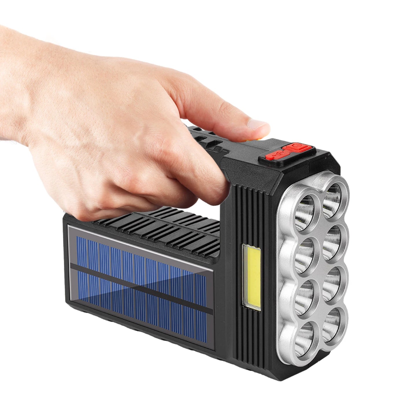 Krachtige LED Handheld Zaklamp | USB & Zonne-oplaadbaar | 8-Lens Spotlight