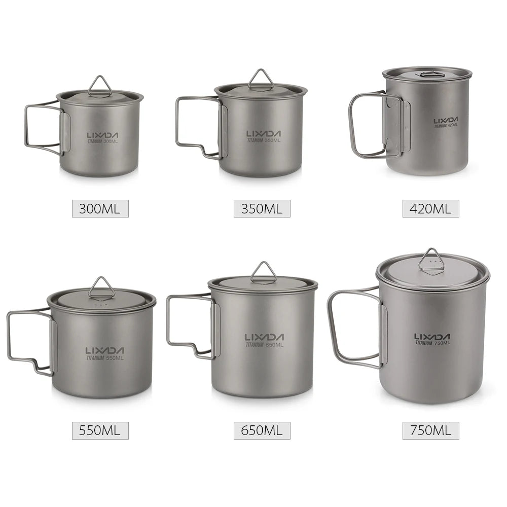 Lixada Ultralight Titanium Camping Mug with Foldable Handle (300-650ml)