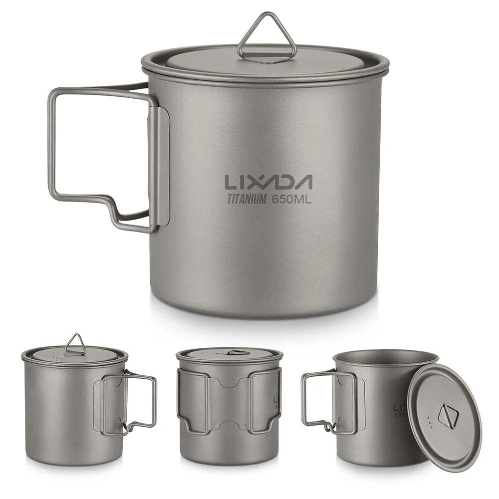 Lixada Ultralight Titanium Camping Mug with Foldable Handle (300-650ml)