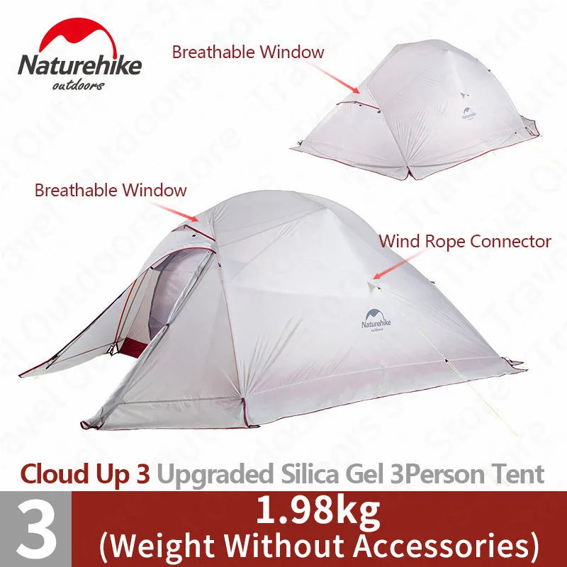 CloudUp 3-Persoons Ultralight Camping Tent – 20D Silicone, Dubbele Laag & Aluminium Frame