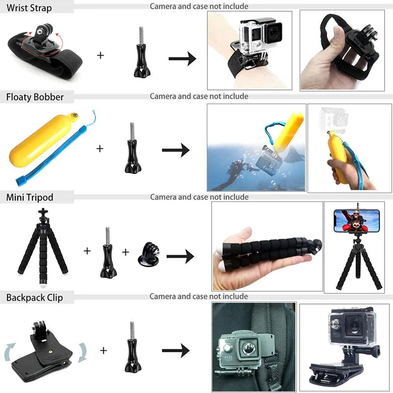 Accessoires Kit voor GoPro Hero 12/11/10/9 - Inclusief Waterdichte Behuizing, Draagtas, Statief & Mounts