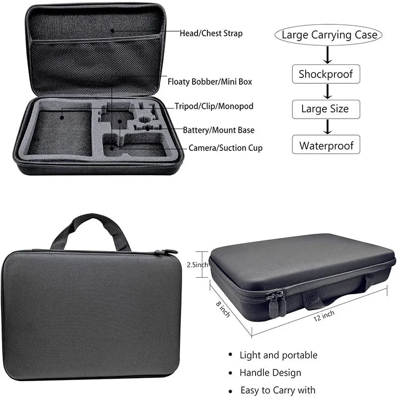 Accessoires Kit voor GoPro Hero 12/11/10/9 - Inclusief Waterdichte Behuizing, Draagtas, Statief & Mounts