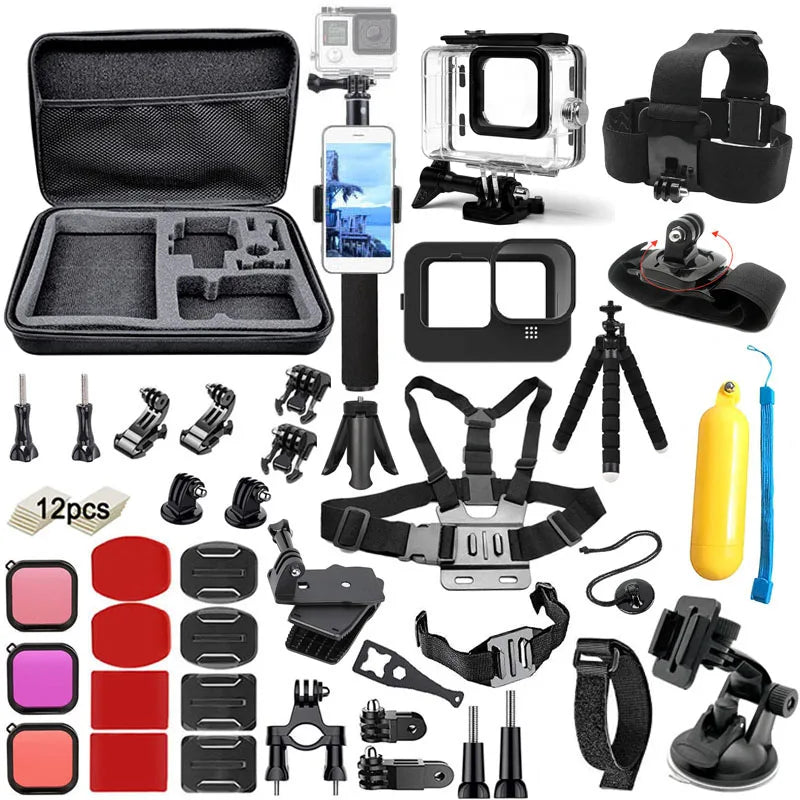Accessoires Kit voor GoPro Hero 12/11/10/9 - Inclusief Waterdichte Behuizing, Draagtas, Statief & Mounts