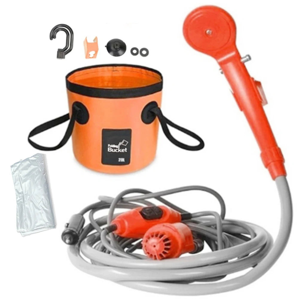 Draagbare Campingdouche 12V | Outdoor Reishanddoek met Auto Sigarettenaansteker, Voor Camping, Dierenbaden en Auto Reiniging