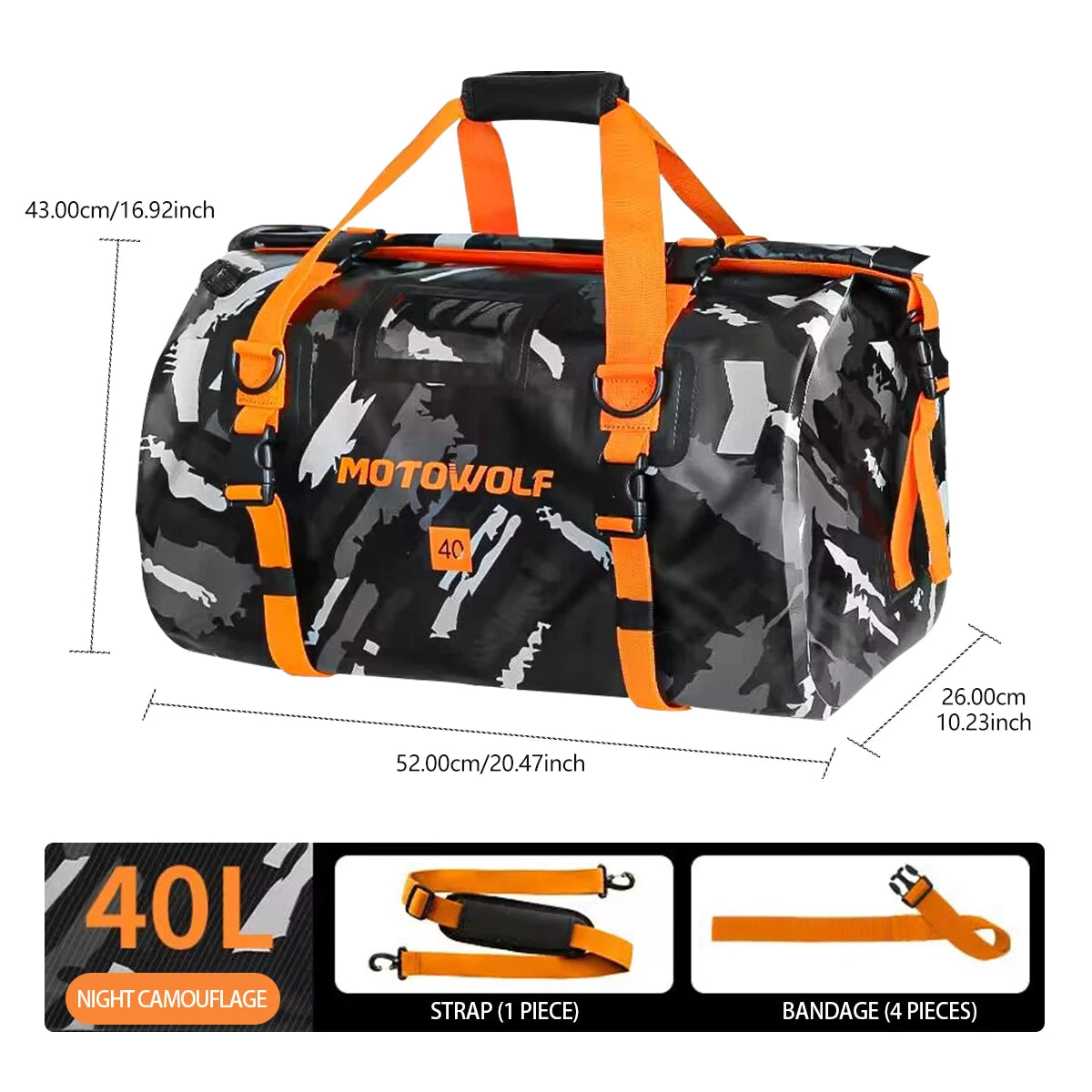 Motorcycle Dry Bag 40L/66L - Waterdichte Reflecterende Duffle Bag voor Reizen, Kamperen, Skiën, Fietsen, en Outdoor Avonturen
