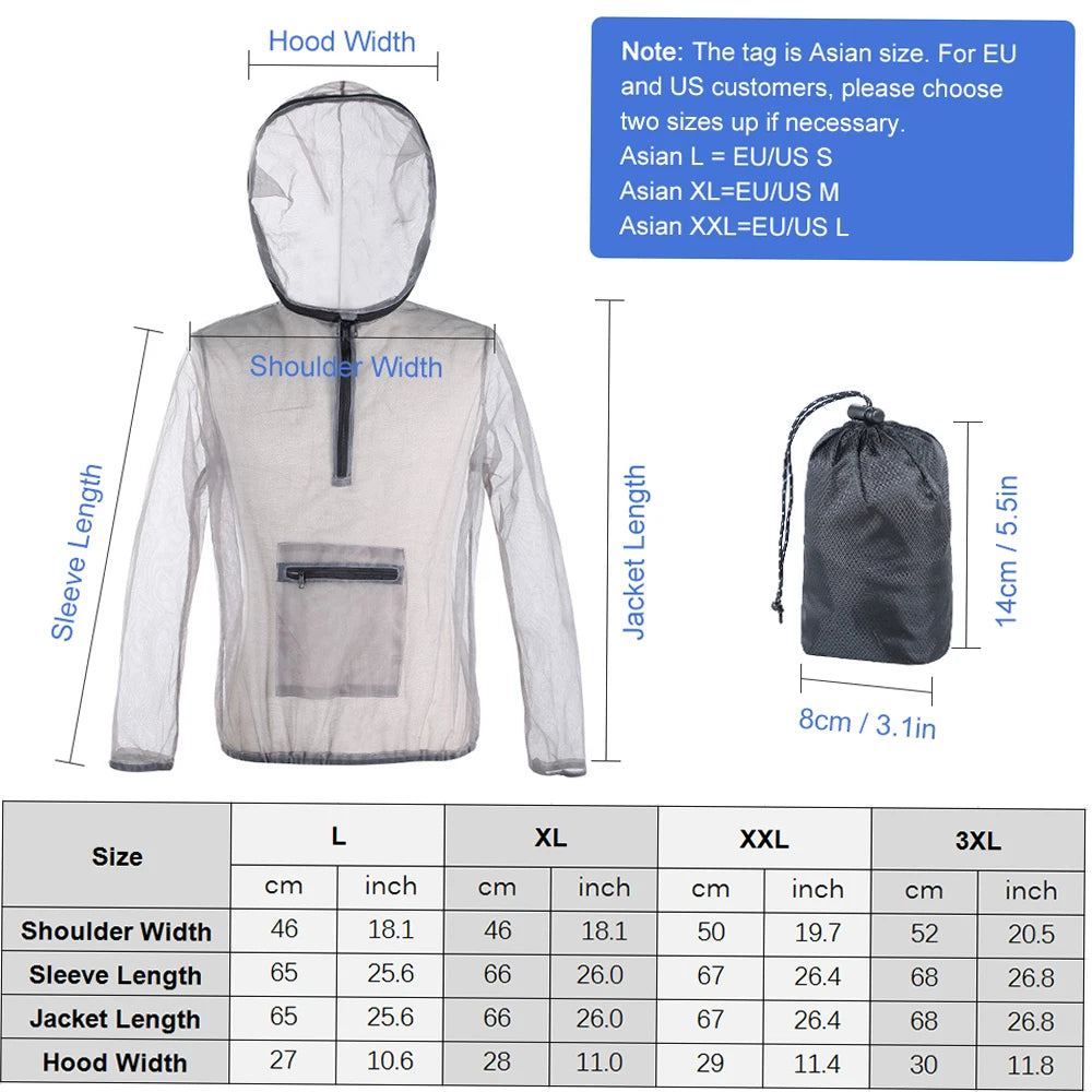 Ultralichte Anti-Muggen Mesh Jas met Capuchon - Ademend Insectenbeschermende Kleding voor Kamperen, Tuinieren en Outdoor
