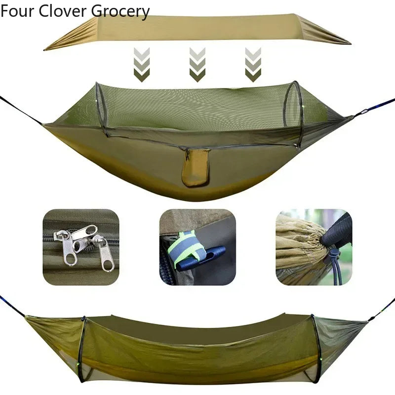 3-in-1 Camping Hammock with Mosquito Net and Sun Shelter – Durable Outdoor Hammock for Travel, Backpacking, and Parks