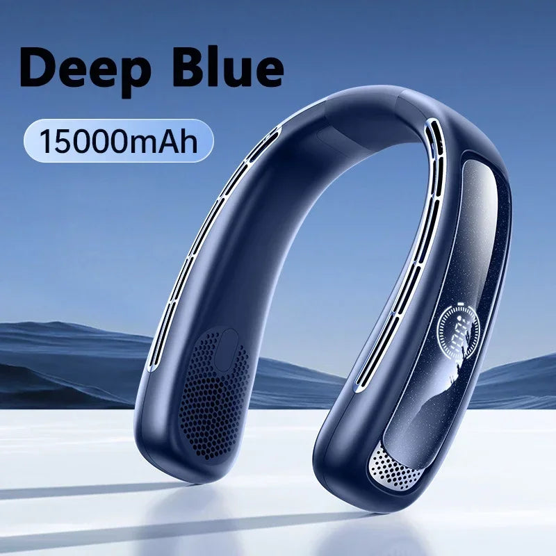 Draagbare Bladloze Nekventilator – 15000mAh Oplaadbare Neck Fan met Slim Display | Stille Handsfree Koeling voor Sport & Outdoor