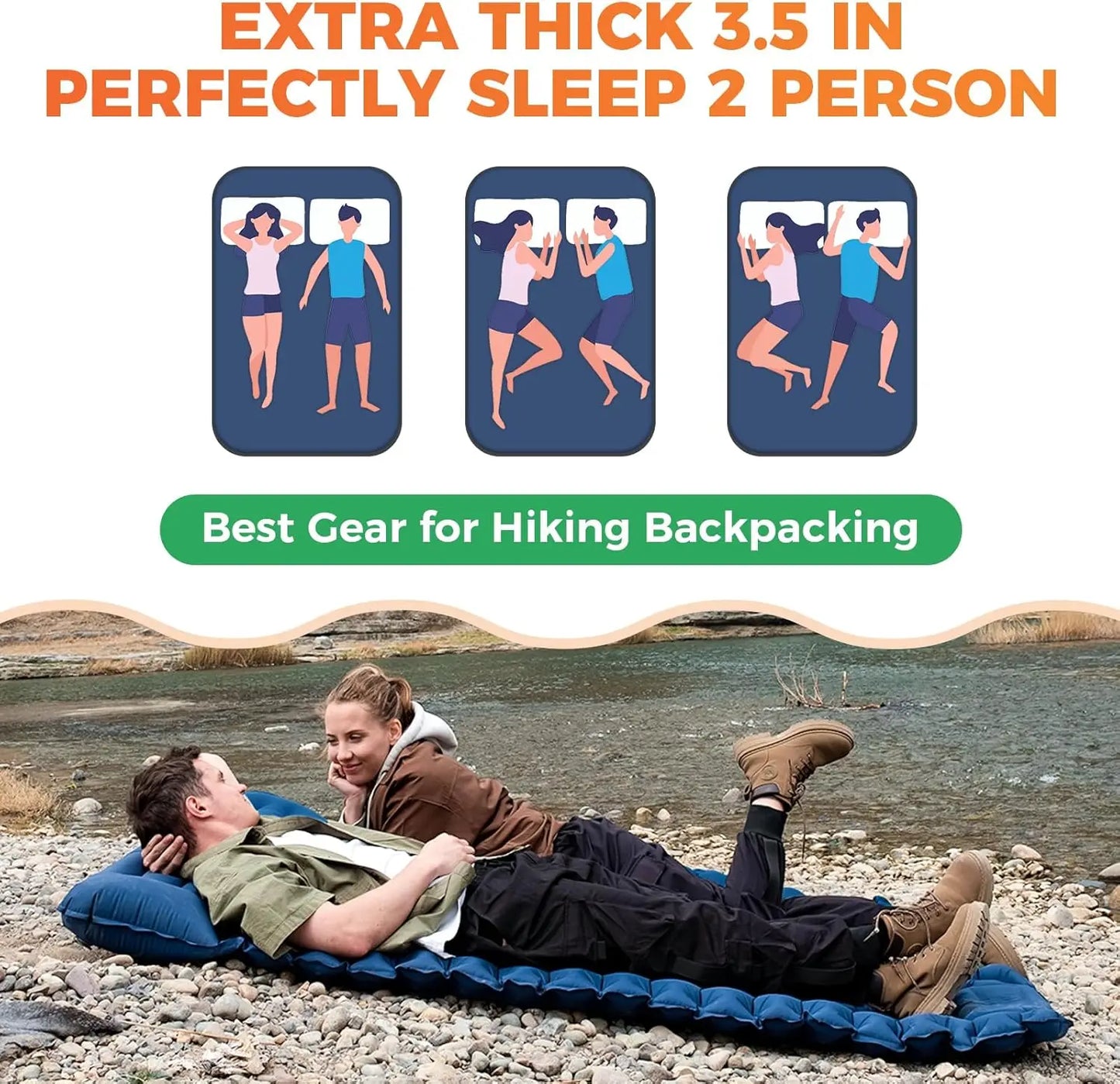 Doppelte aufblasbare Campingmatratze – extra breite, ultraleichte Isomatte mit integrierter Pumpe