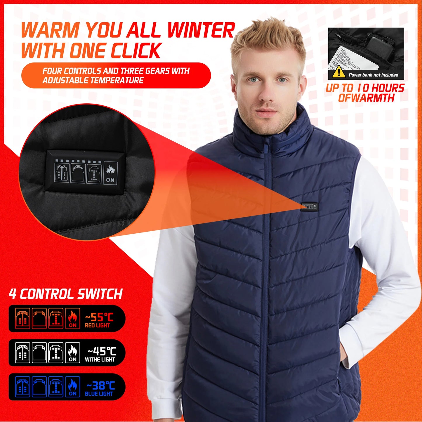 Verwarmde Vest 21 Zones – Winter Bodywarmer voor Heren en Dames met USB Verwarming - Outdoor Thermische Jas