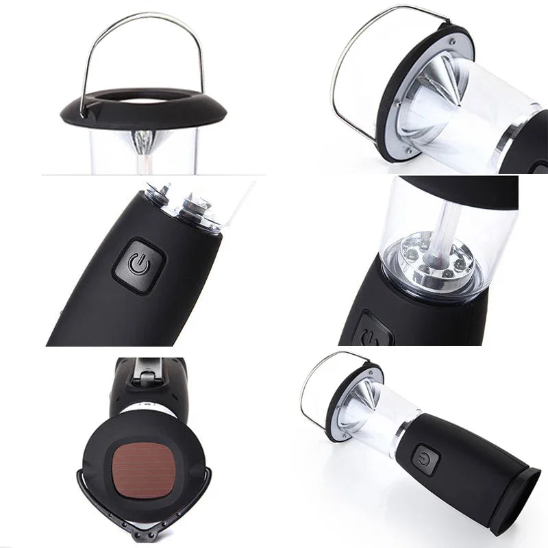 6 LED Solar- en Dynamo-aangedreven Campinglamp - Draagbare Outdoor Lantaarn voor Kamperen en Survival