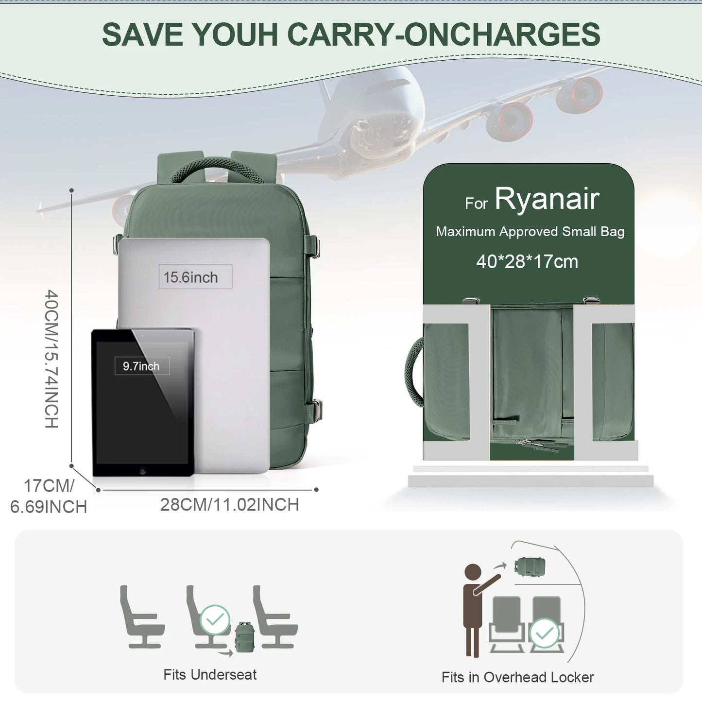 Ryanair Cabin Backpack 40x20x25 - Compacte Handbagage Reistas voor Heren en Dames