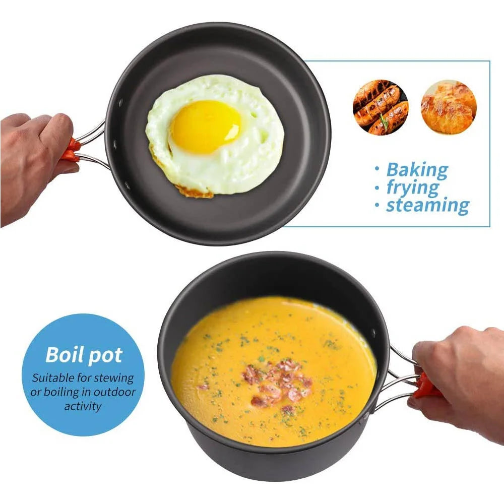 Camping Cooking Set | Outdoor Kookset met Teapot en Non-stick Pannen voor 2-3 Personen