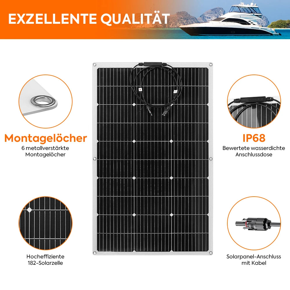 PowMr 100 W flexibles Solarpanel – 12 V monokristalline, biegbare Solarzelle für Camping, Wohnmobil, Boot und mobile Stromversorgung