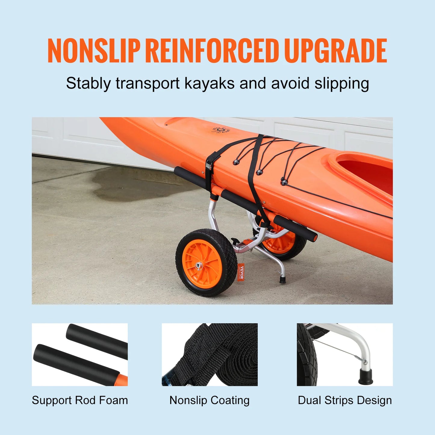 Kayak Cart 450 lbs - Verstelbare Brede Trolley voor Kano, Kajak, Paddleboards en Vlotmatten met 12'' All-Terrain Wielen