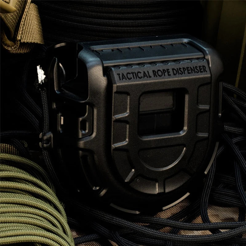 Tactical Rope Dispenser with Cutting Blade - Paracord Storage Box for Outdoor Survival and Emergency Situations
