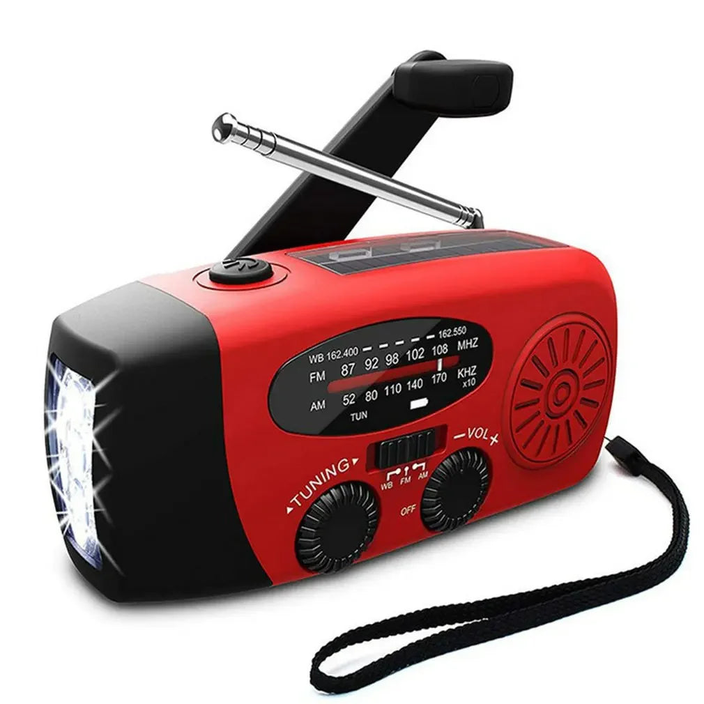 Noodradio met Zonnepaneel en Handkruk - AM/FM/WB Weerradio met LED Zaklamp en Oplader