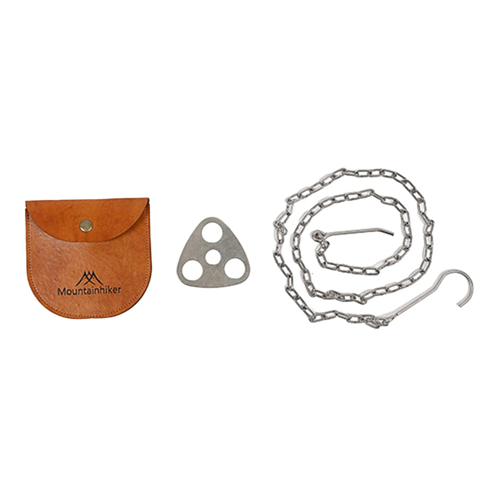 Camping Kettinghanger met Lederen Opbergzak - Driepoot Montageset voor Potten & Pannen - Verstelbare Kookketting voor Wandelen & Bushcraft
