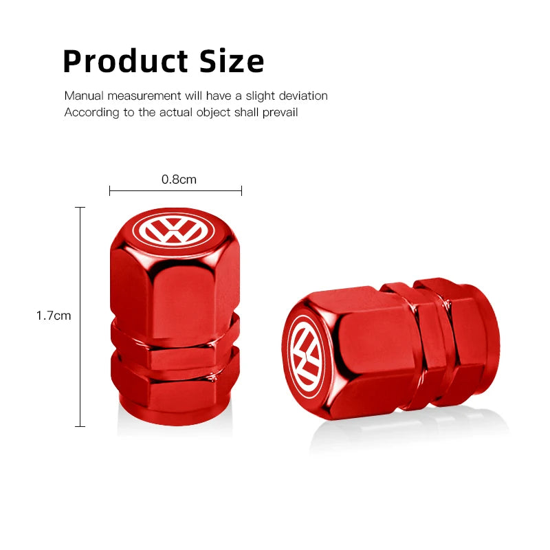 4 stuks aluminium ventieldoppen – Stofdichte autoband covers – Geschikt voor VW GTI, Polo, Golf, Passat, Tiguan, Arteon, Touareg, Taigo, Caddy, Jetta