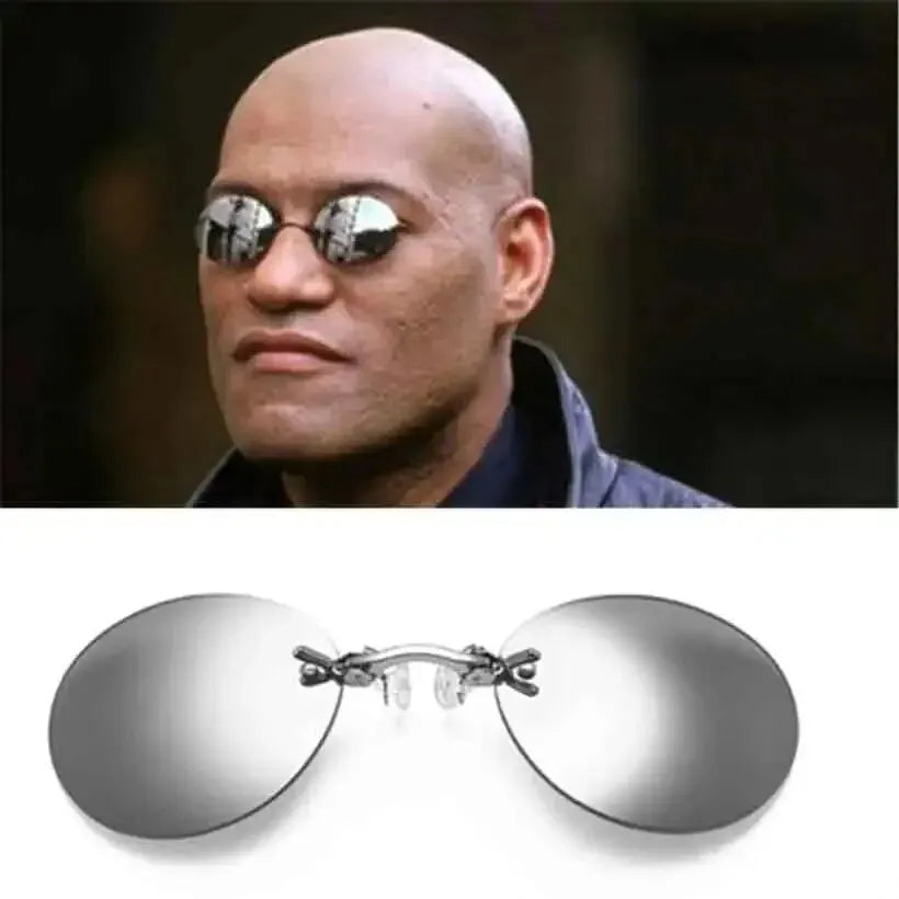 Clip-On Neuszonnebril - Rond Rimless Matrix Morpheus Zonnebril voor Mannen, Mini Frameless Vintage Stijl met UV400 Bescherming
