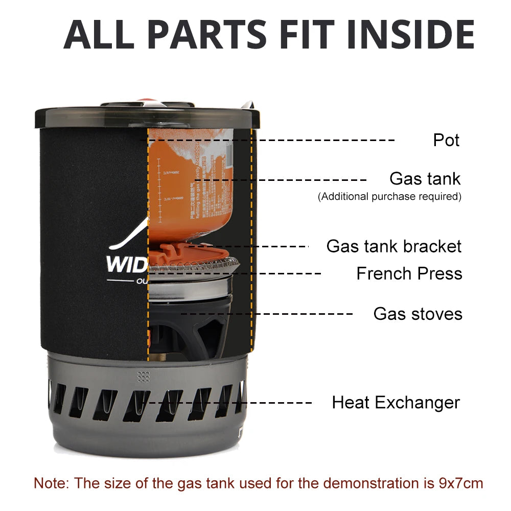 Camping Cooking System met Warmtewisselaar | Outdoor Gasfornuis met Koffiepot en Bestek voor Kamperen en Toerisme