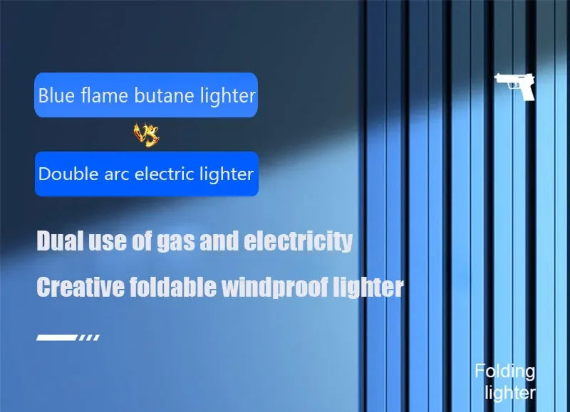 Winddichte Gas Elektrische Plasma Aansteker C-Type USB Oplaadbaar, Vouwbare Gun Butaan Torch Turbo Jet Vlam voor Sigaren – Cadeau voor Mannen