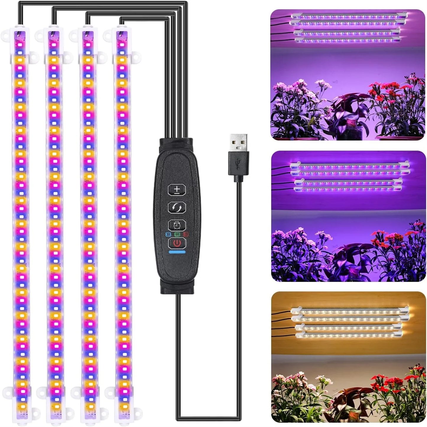 3-farbig dimmbare LED-Wachstumslampe – USB DC5V Vollspektrum-Wachstumslampe mit Timer für Zimmerpflanzen