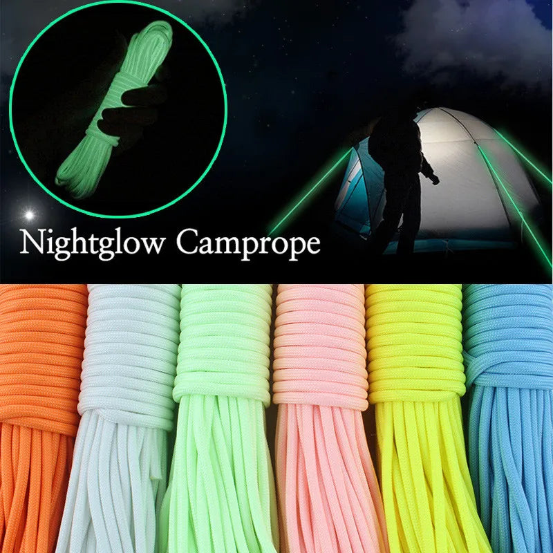 Luminous Paracord - 9 Strands 4mm Nylon 550lb Tent Cord - Glow in the Dark Outdoor Rope for Camping & Survival