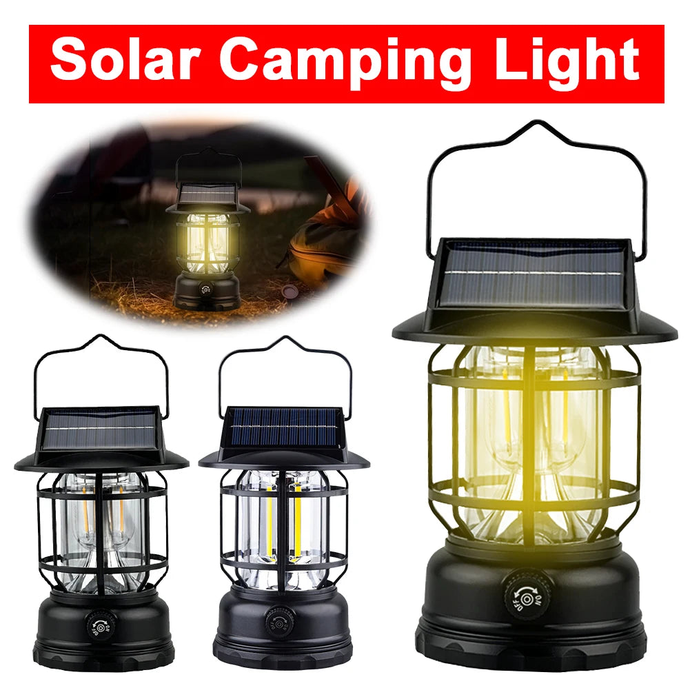 Solar Camping Lantaarn | Dimbare Retro Hanglamp voor Buiten, Kamperen & Noodgevallen