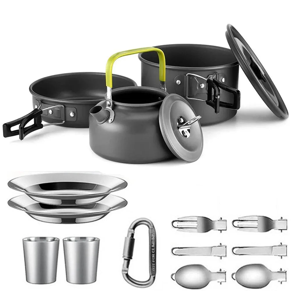 Camping Cooking Set | Outdoor Kookset met Teapot voor 2-3 Personen | Non-stick Pannen en Opvouwbare Tas