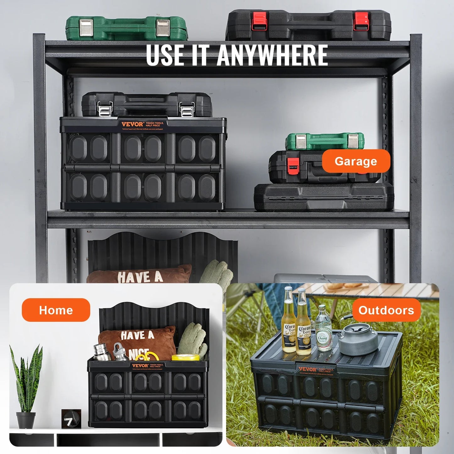 45L/65L Opvouwbare Opslagboxen - Stapelbare Kratten met Deksel en Handvatten voor Kleding, Snacks, Speelgoed en Boodschappen