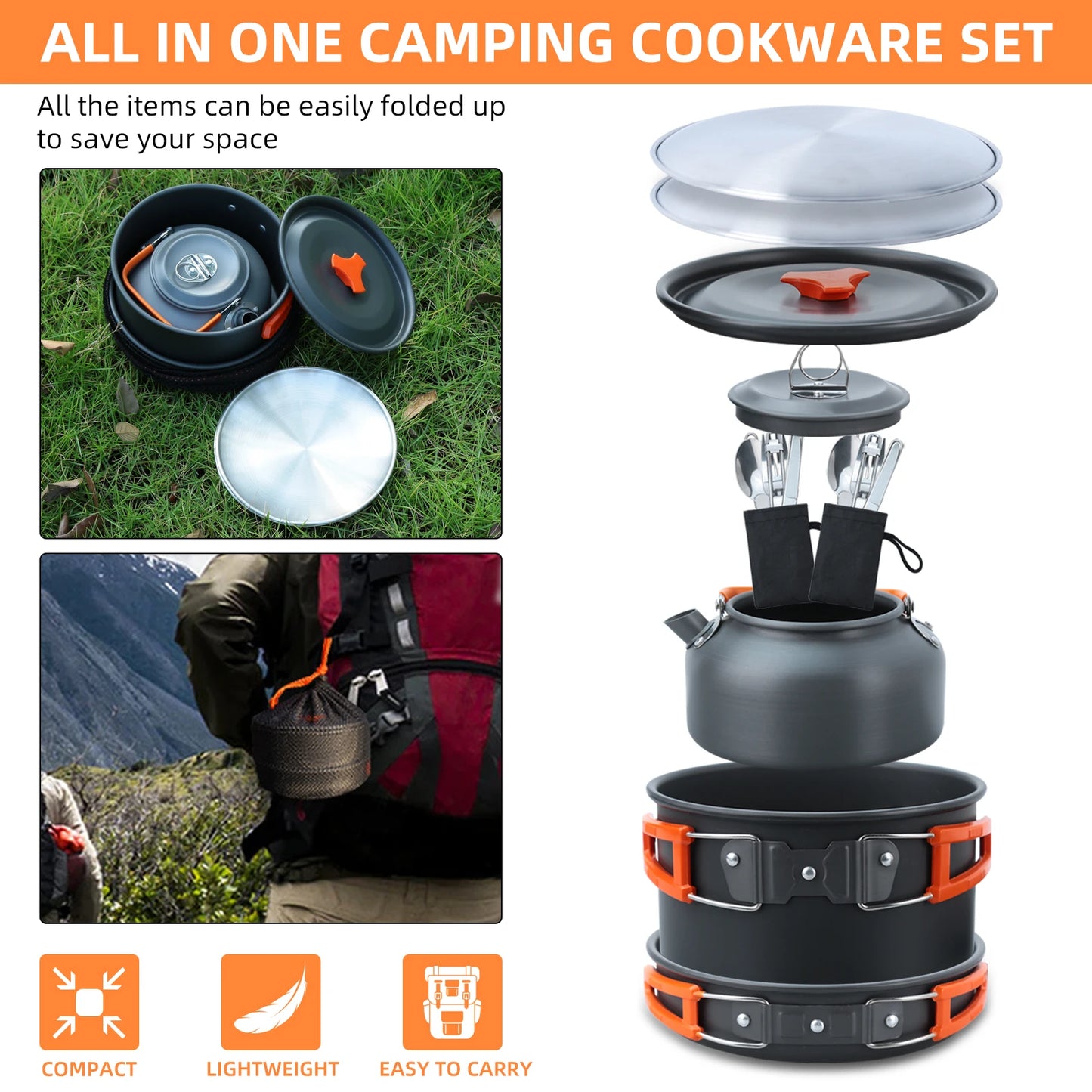 16-delige Aluminium Camping Kookset | Outdoor Kookgerei voor Reizen & Hiking