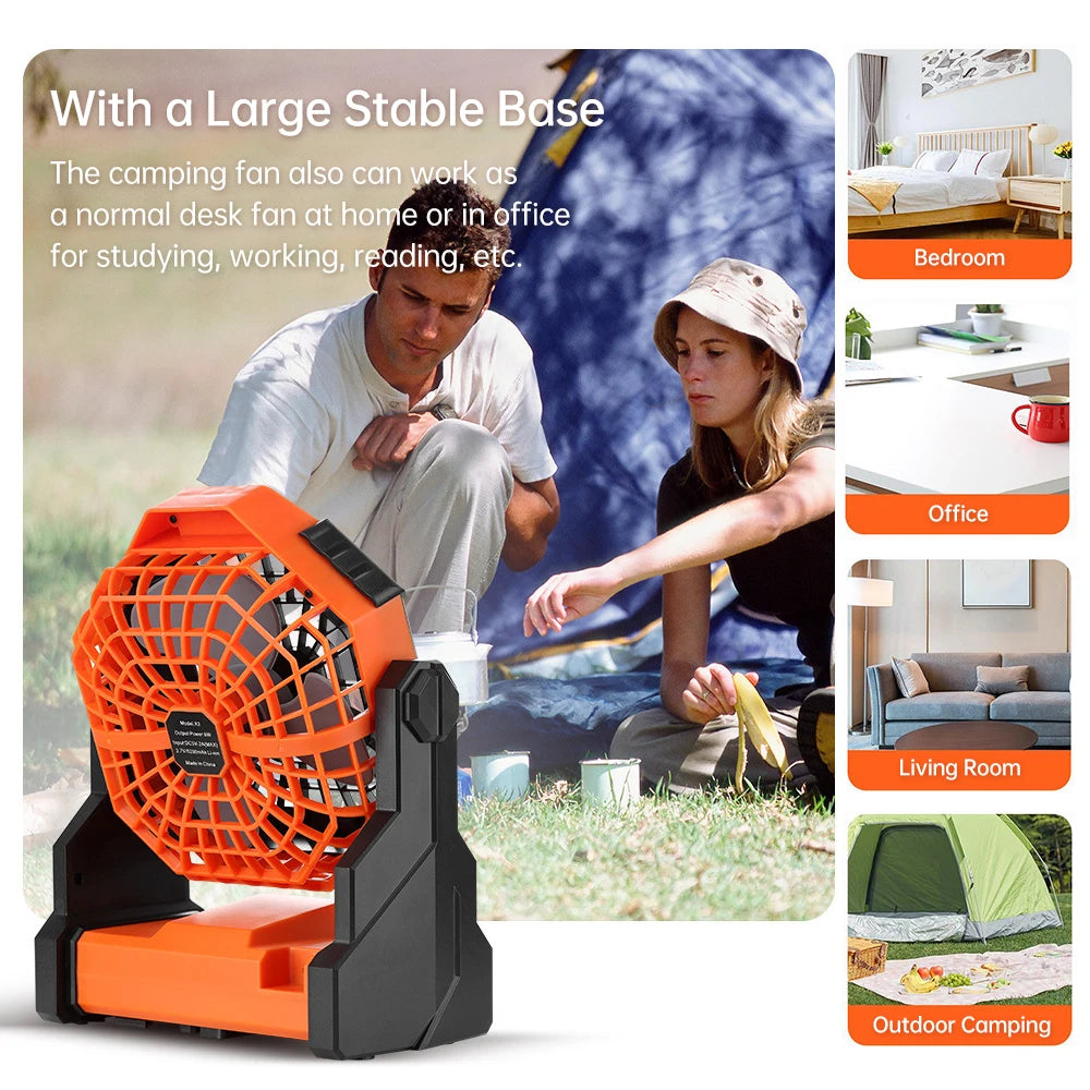 Oplaadbare Camping Ventilator – 7800mAh, 270° Draaibaar, LED Lamp, Stil & Draagbaar | Tafel- & Tentventilator voor Outdoor
