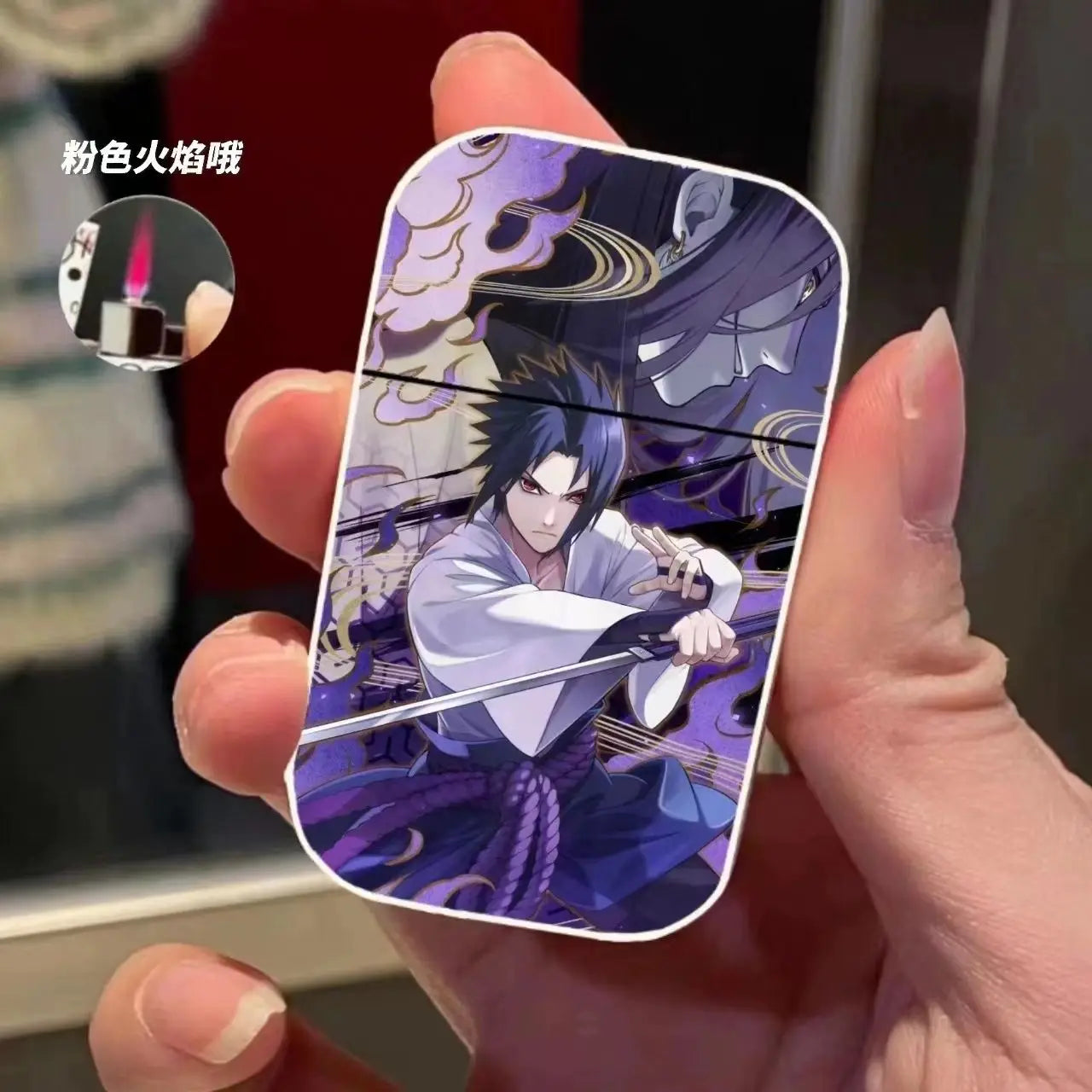 Naruto Anime Lichter – Creatieve Metalen Windproof Elektronische Aansteker met Roze Vlam, Perfect Cadeau voor Jongens en Fans