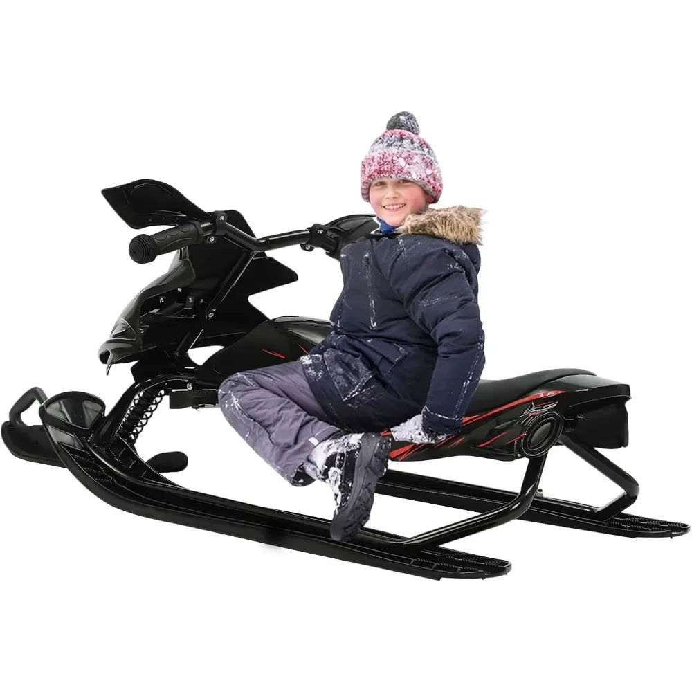Steering Sled with Adjustable PU Cushion - Emergency Brake for Feet - Pull Rope & Comfortable Handles - Skiing for Kids 3+