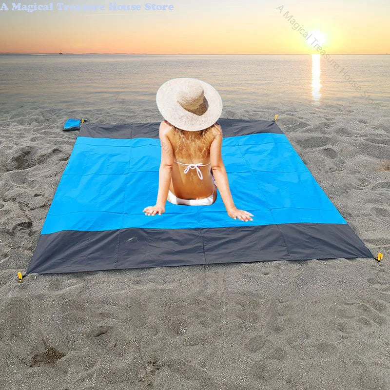 Oversized Beach Towel Mat, Sand-Free en Waterdichte Strandmat, Winddichte Picnic Deken met 4 Haringen voor Buiten en Kamperen