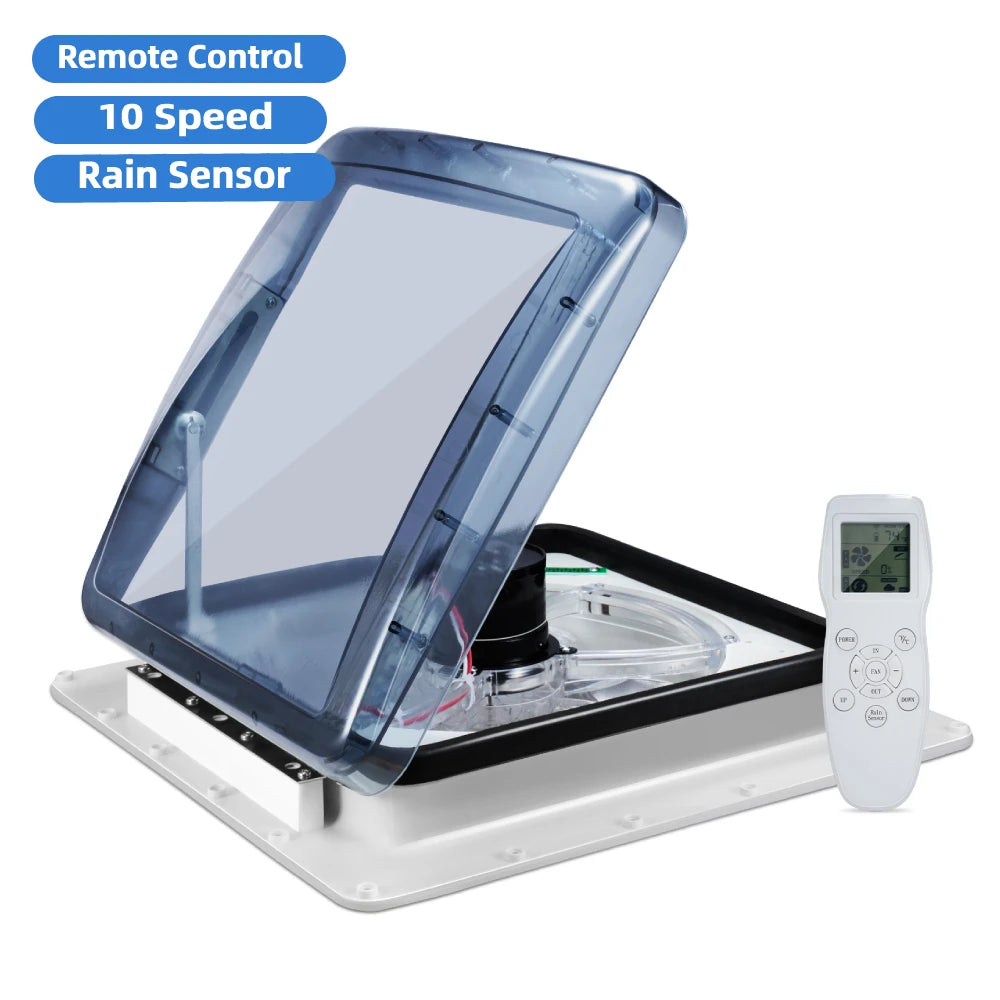 12V RV Dakventilator | 10/3 Snelheden | Regensensor & Afstandsbediening | Caravan, Camper, Motorhome