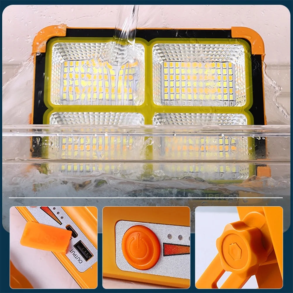 400W LED Solar Floodlight – IP66 Waterdicht, Oplaadbare Campinglamp met USB & Standaard