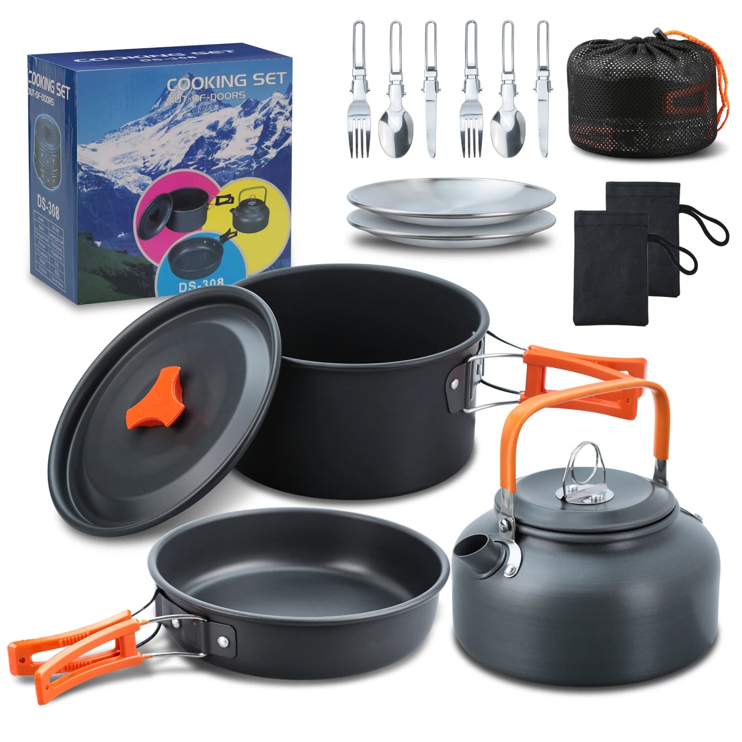 16-delige Aluminium Camping Kookset | Outdoor Kookgerei voor Reizen & Hiking